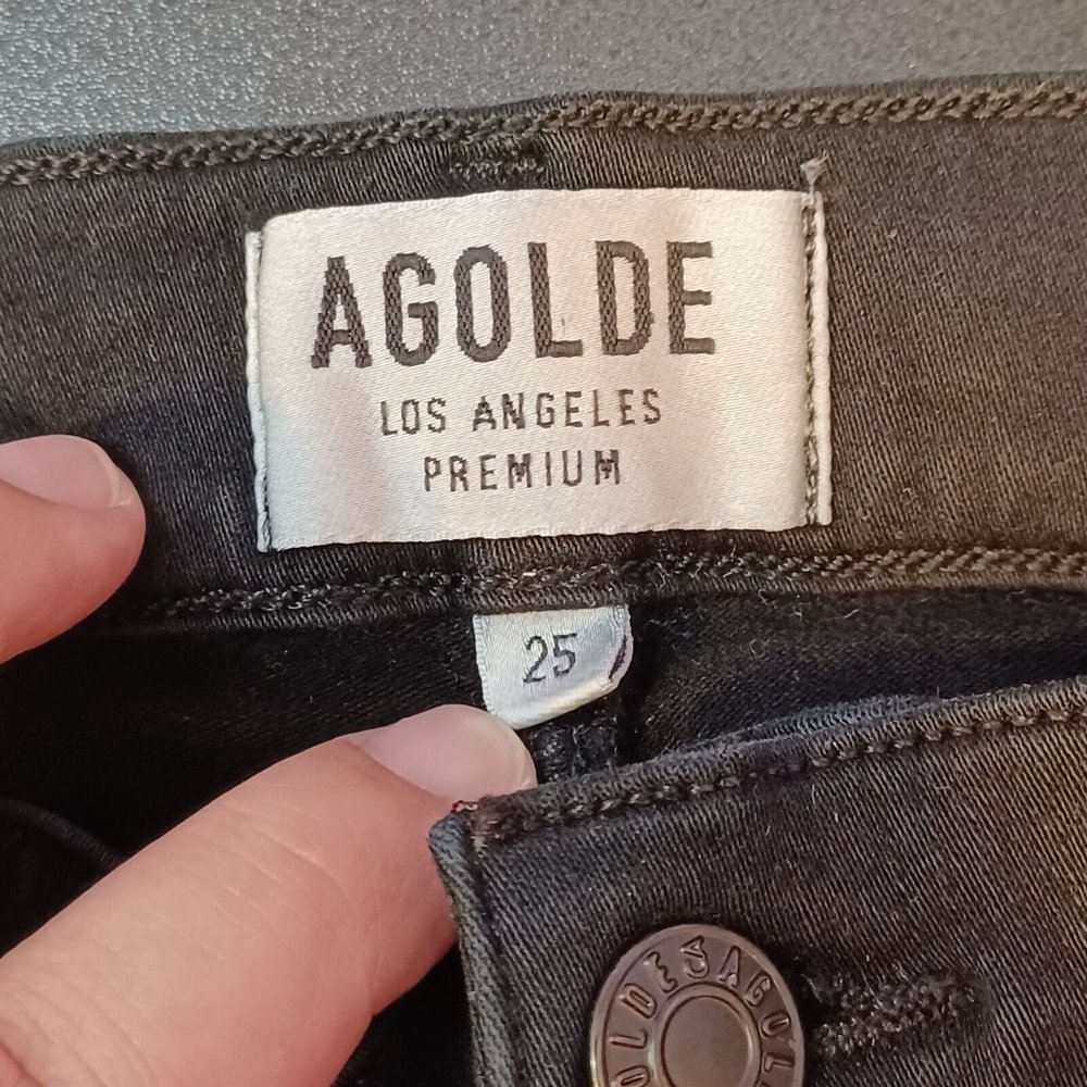 AGOLDE Sz 25 Black High Rise Skinny Jeans Ripped Stretch Denim Distressed Grunge - Picture 8 of 12